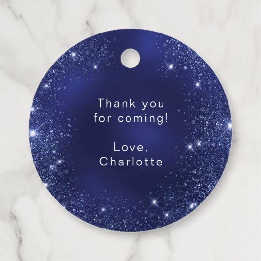 誕生日ネイビーブルーグリッター金ゴールドバルーン フェイバータグ (裏面)