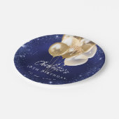 誕生日ネイビーブルーグリッター金ゴールドバルーン ペーパープレート (アングル)
