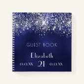 誕生日ネイビーブルーシルバーグリッターゲストハウス ノートブック (正面)