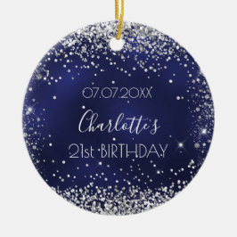 誕生日ネイビーブルーシルバーグリッタースパークルスフレンズ セラミックオーナメント