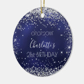 誕生日ネイビーブルーシルバーグリッタースパークルスフレンズ セラミックオーナメント (左)