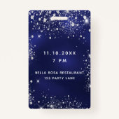 誕生日ネイビーブルーシルバーグリッターvip招待 バッジ (裏面)