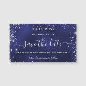 誕生日ネイビーブルーシルバー日付磁石を保存 (正面)