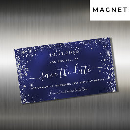 誕生日ネイビーブルーシルバー日付磁石を保存