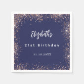 誕生日ネイビーブルーバラ金ゴールドの輝き スタンダードカクテルナプキン (正面)