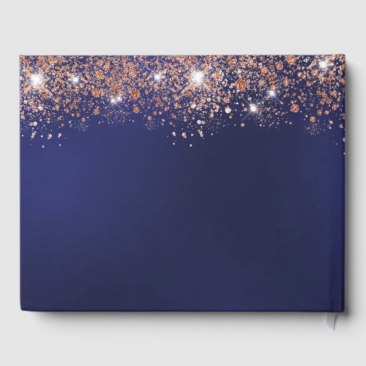 誕生日ネイビーブルーバラ金ゴールドグリッター名 ゲストブック (裏面)