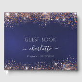誕生日ネイビーブルーバラ金ゴールドグリッター名 ゲストブック (正面)