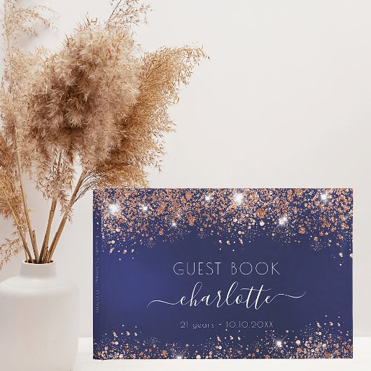 誕生日ネイビーブルーバラ金ゴールドグリッター名 ゲストブック