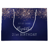 誕生日ネイビーブルーバラ金ゴールドスパークルズ ラージペーパーバッグ (正面)