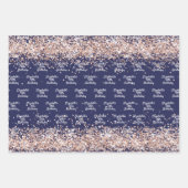 誕生日ネイビーブルーバラ金ゴールド名エレガント ラッピングペーパーシート (正面)