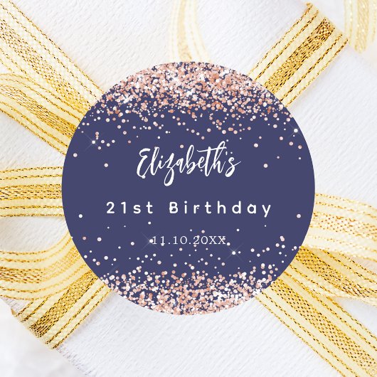 誕生日ネイビーブルーバラ金ゴールド名 ラウンドシール