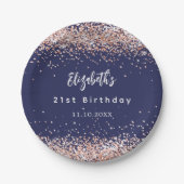 誕生日ネイビーブルーバラ金ゴールド紙吹雪 ペーパープレート (正面)