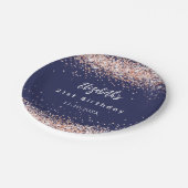 誕生日ネイビーブルーバラ金ゴールド紙吹雪 ペーパープレート (アングル)