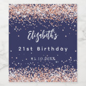 誕生日ネイビーブルーバラ金ゴールド紙吹雪 ワインラベル (シングルラベル)