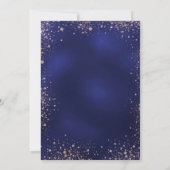 誕生日ネイビーブルーバラ金ゴールド輝く贅沢 招待状 (裏面)