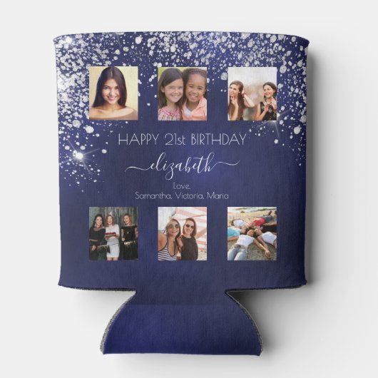 誕生日ネイビーブルーフレンズ写真 缶クーラー (裏面)