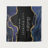 誕生日ネイビーブルーブラック金ゴールド瑪瑙 タペストリー (正面(横))