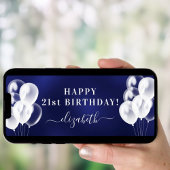 誕生日ネイビーブルーホワイトバルーン名スクリプト ポスター