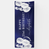 誕生日ネイビーブルーホワイトバルーン名スクリプト 横断幕 (縦)