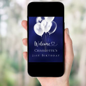 誕生日ネイビーブルーホワイトバルーン歓迎 ポスター