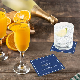 誕生日ネイビーブルーホワイトミニマリストの男性 スクエアペーパーコースター