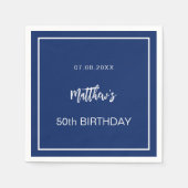 誕生日ネイビーブルーホワイトミニマリストの男性 スタンダードカクテルナプキン (正面)