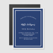 誕生日ネイビーブルーホワイトミニマリスト マグネット招待状 (正面/裏面)