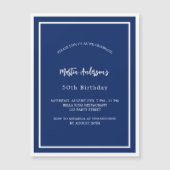 誕生日ネイビーブルーホワイトミニマリスト マグネット招待状 (正面)