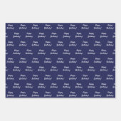 誕生日ネイビーブルーホワイト ラッピングペーパーシート (正面)