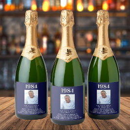 誕生日ネイビーブルー写真おもしろいファクトbio year誕生 スパークリングワインラベル