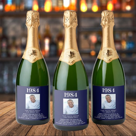 誕生日ネイビーブルー写真おもしろいファクトbio year誕生 スパークリングワインラベル