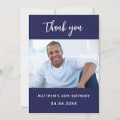 誕生日ネイビーブルー写真サンキューカード 招待状 (正面)