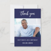誕生日ネイビーブルー写真シンプル サンキューカード (正面)