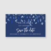 誕生日ネイビーブルー紙吹雪日付磁石を保存 (正面)