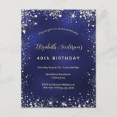 誕生日ネイビーブルー金ゴールドグリッターグラマラス インビテーションポストカード (正面)