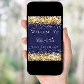 誕生日ネイビーブルー金ゴールドグリッター歓迎 ポスター