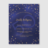 誕生日ネイビーブルー金ゴールドスターズパーティー数高級 マグネット招待状 (正面)