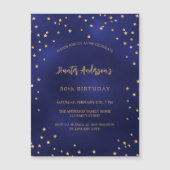 誕生日ネイビーブルー金ゴールドスターズパーティー贅沢 マグネット招待状 (正面)