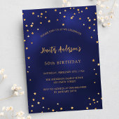 誕生日ネイビーブルー金ゴールドスターパーティー 招待状