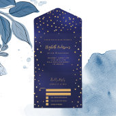 誕生日ネイビーブルー金ゴールドスターパーティーRSVP オールインワン招待状