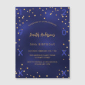 誕生日ネイビーブルー金ゴールドスター誕生年間ラグジュアリー マグネット招待状 (正面)