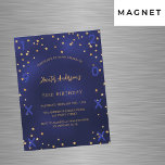 誕生日ネイビーブルー金ゴールドスター誕生年間ラグジュアリー マグネット招待状<br><div class="desc">彼と彼女の両方のための磁気誕生日パーティーの招待。紺色の背景飾に金ゴールド星がフェイク付く。青い色が不均一だ。名前とパーティー・詳細のパーソナライズおよび追加誕生の年とお祝いの年の追加</div>