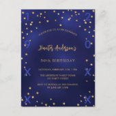 誕生日ネイビーブルー金ゴールドスター誕生年 インビテーションポストカード (正面)