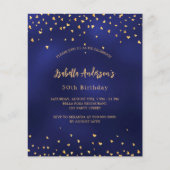 誕生日ネイビーブルー金ゴールドハート予算の招待 チラシ (正面)