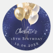 誕生日ネイビーブルー金ゴールドバルーン ラウンドシール (正面)