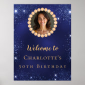 誕生日ネイビーブルー金ゴールドフォトダイヤモンドへようこそ ポスター (正面)