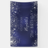 誕生日ネイビーブルー銀グリッターダストモノグラム 横断幕 (縦)