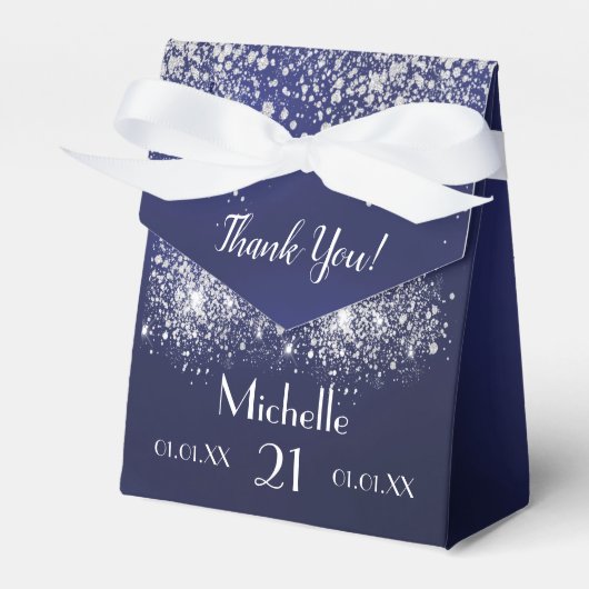 誕生日ネイビーブルー銀グリッターホワイトモノグラム フェイバーボックス (正面サイド)