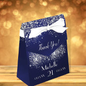 誕生日ネイビーブルー銀グリッターホワイトモノグラム フェイバーボックス