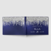誕生日ネイビーブルー銀グリッターモノグラム ゲストブック (全面)